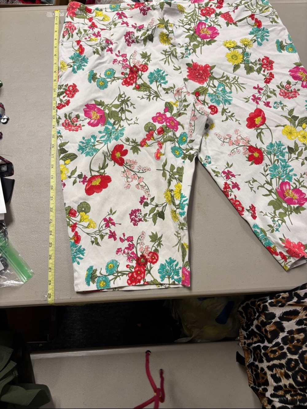 Terra & Sky White Floral Capri Pants with Pink, Yellow & Teal Flowers - Picture 2 of 6